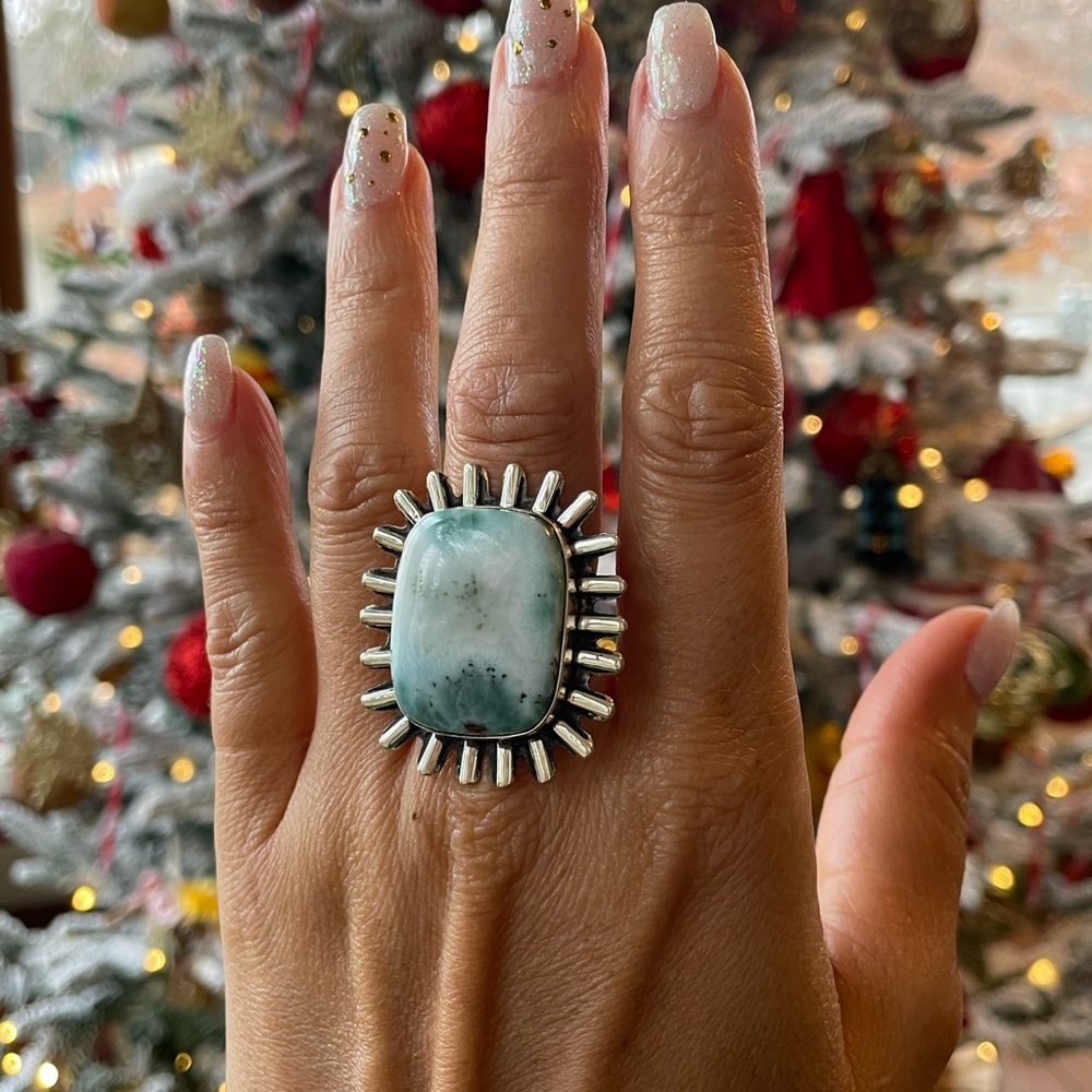 ⭐️Silver and Agate Starburst Ring⭐️